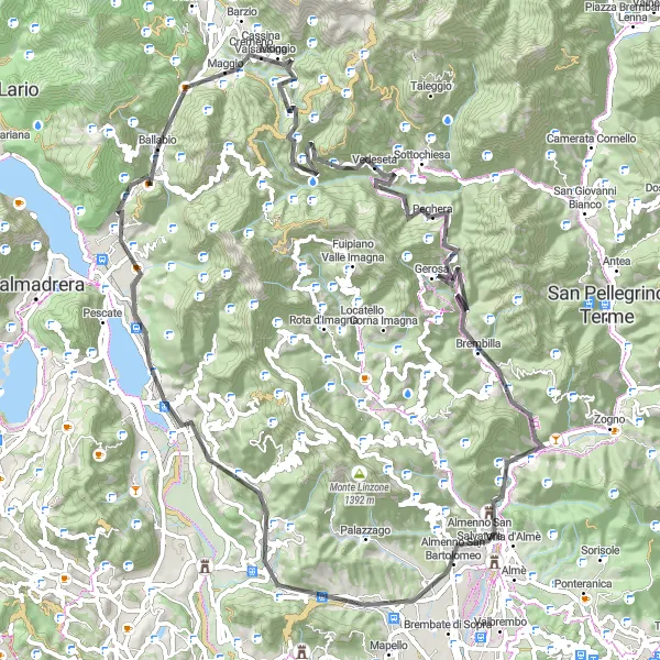 Map miniature of "Ballabio to Monte Melma Road Cycling Route" cycling inspiration in Lombardia, Italy. Generated by Tarmacs.app cycling route planner