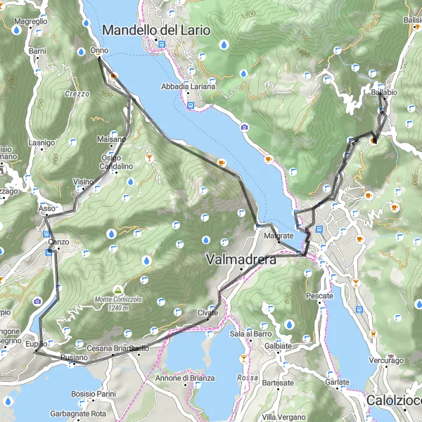 Miniature de la carte de l'inspiration cycliste "Tour des Alpes" dans la Lombardia, Italy. Générée par le planificateur d'itinéraire cycliste Tarmacs.app