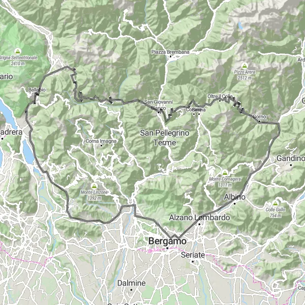 Miniatua del mapa de inspiración ciclista "Ruta de Ciclismo de Carretera hacia Colle di Zambla" en Lombardia, Italy. Generado por Tarmacs.app planificador de rutas ciclistas