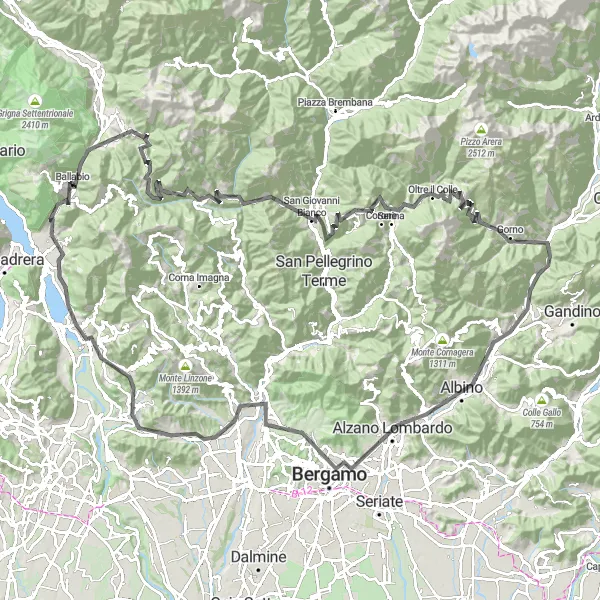 Mapa miniatúra "Cyklotúra okolo Lombardského Ballabio" cyklistická inšpirácia v Lombardia, Italy. Vygenerované cyklistickým plánovačom trás Tarmacs.app