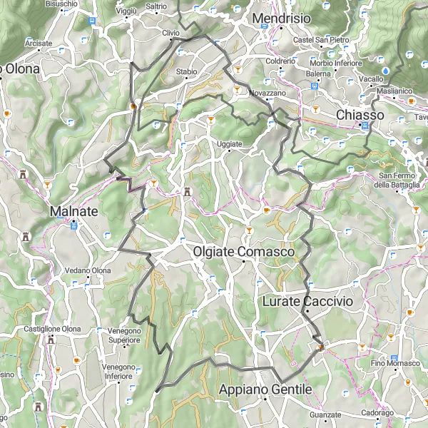 Mapa miniatúra "Oko Baraggia" cyklistická inšpirácia v Lombardia, Italy. Vygenerované cyklistickým plánovačom trás Tarmacs.app