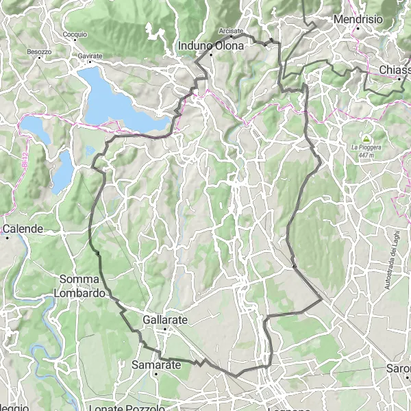 Mapa miniatúra "Road Cycling Route around Baraggia" cyklistická inšpirácia v Lombardia, Italy. Vygenerované cyklistickým plánovačom trás Tarmacs.app