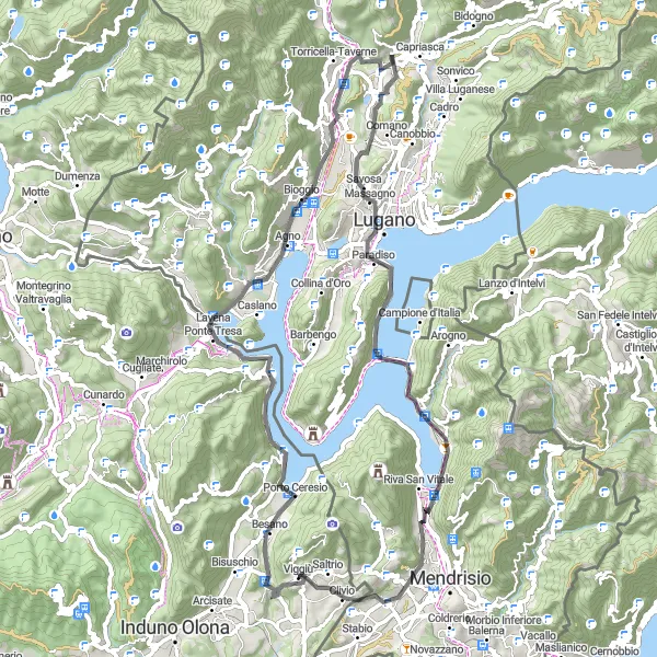 Zemljevid v pomanjšavi "Krožna kolesarska pot Porto Ceresio - Vezia" kolesarske inspiracije v Lombardia, Italy. Generirano z načrtovalcem kolesarskih poti Tarmacs.app