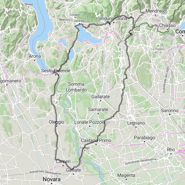 Kartminiatyr av "Eventyret i Varese-regionen" sykkelinspirasjon i Lombardia, Italy. Generert av Tarmacs.app sykkelrutoplanlegger