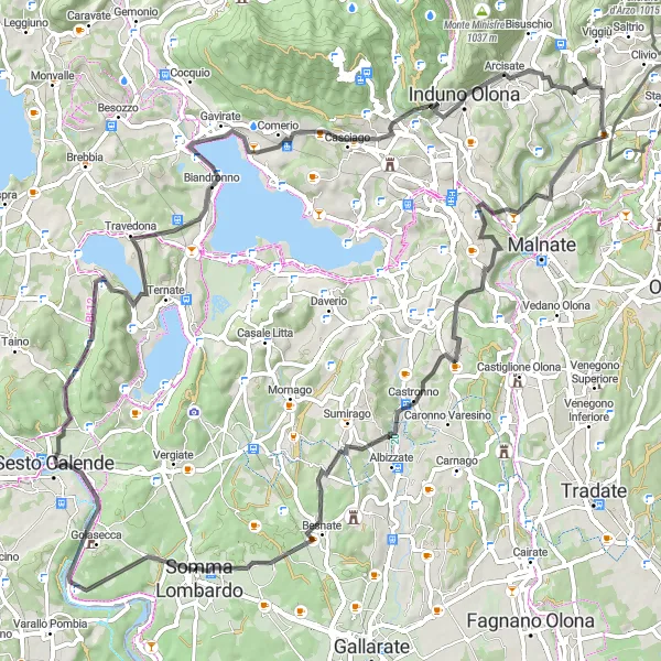 Map miniature of "Legendary Climbs: Baraggia to Arcisate" cycling inspiration in Lombardia, Italy. Generated by Tarmacs.app cycling route planner