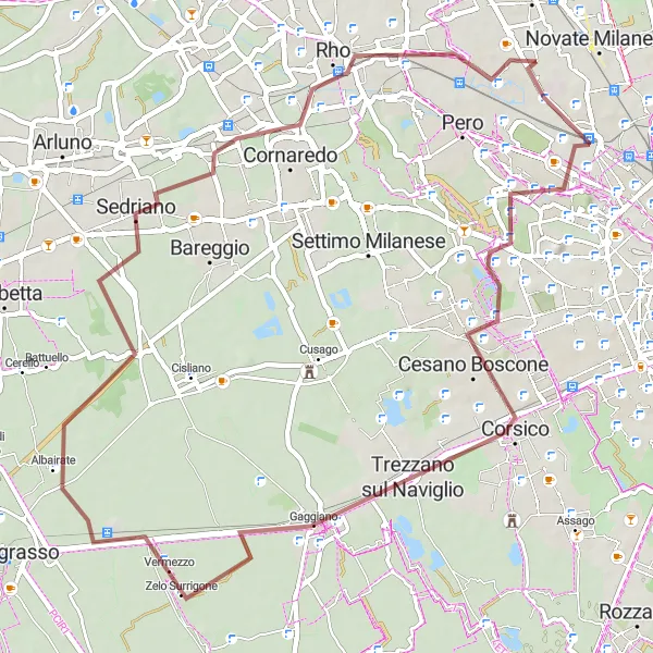 Kartminiatyr av "Grusvägsrunda från Baranzate till Monte Stella och Mazzo" cykelinspiration i Lombardia, Italy. Genererad av Tarmacs.app cykelruttplanerare