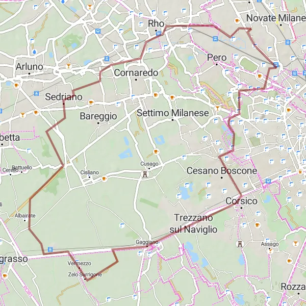 Miniatuurkaart van de fietsinspiratie "Graveltocht van Monte Stella naar Mazzo via Albairate" in Lombardia, Italy. Gemaakt door de Tarmacs.app fietsrouteplanner