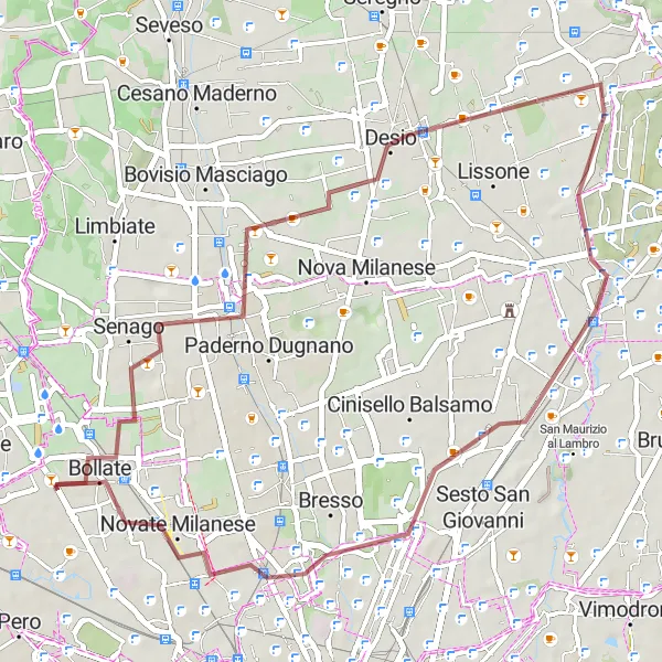 Kartminiatyr av "Varedo til Baranzate Grusvei Rundtur" sykkelinspirasjon i Lombardia, Italy. Generert av Tarmacs.app sykkelrutoplanlegger