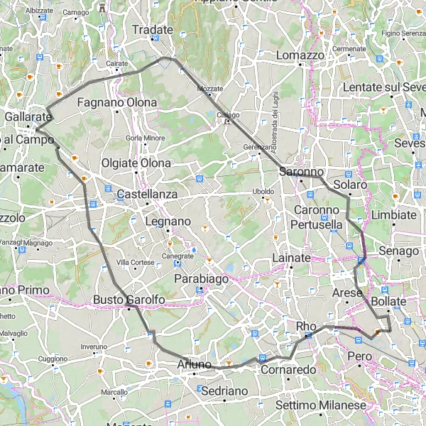Kartminiatyr av "Rundtur till Baranzate via Cornaredo och Cislago" cykelinspiration i Lombardia, Italy. Genererad av Tarmacs.app cykelruttplanerare