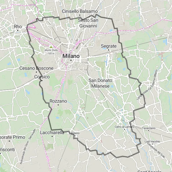 Mapa miniatúra "Road Route from Baranzate" cyklistická inšpirácia v Lombardia, Italy. Vygenerované cyklistickým plánovačom trás Tarmacs.app