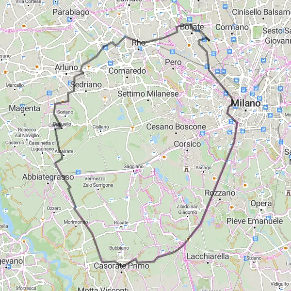 Kartminiatyr av "Historiska sevärdheter runt Lombardia" cykelinspiration i Lombardia, Italy. Genererad av Tarmacs.app cykelruttplanerare