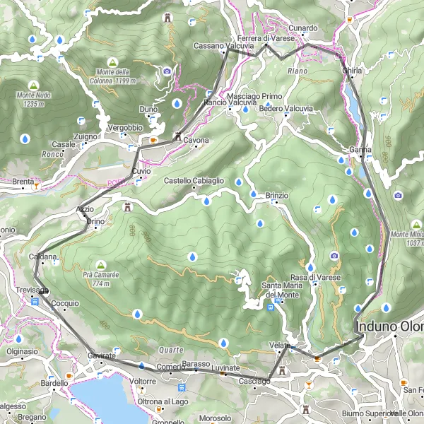 Map miniature of "Barasso Gravel Views" cycling inspiration in Lombardia, Italy. Generated by Tarmacs.app cycling route planner