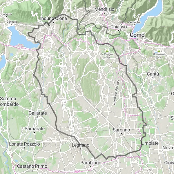 Mapa miniatúra "Cyklistická trasa od Barassa" cyklistická inšpirácia v Lombardia, Italy. Vygenerované cyklistickým plánovačom trás Tarmacs.app
