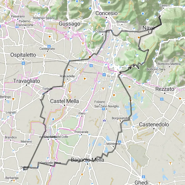 Miniaturní mapa "Výzva kolem Monte Denno" inspirace pro cyklisty v oblasti Lombardia, Italy. Vytvořeno pomocí plánovače tras Tarmacs.app