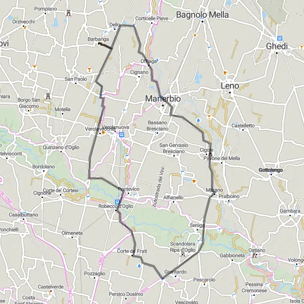 Zemljevid v pomanjšavi "Krožna pot preko Della in Verolavecchie" kolesarske inspiracije v Lombardia, Italy. Generirano z načrtovalcem kolesarskih poti Tarmacs.app