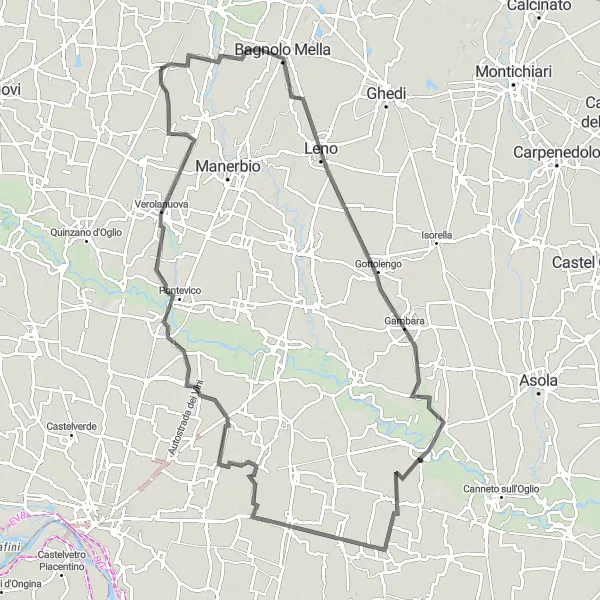 Miniaturní mapa "Krajinný okruh přes Gambara a Vescovato" inspirace pro cyklisty v oblasti Lombardia, Italy. Vytvořeno pomocí plánovače tras Tarmacs.app