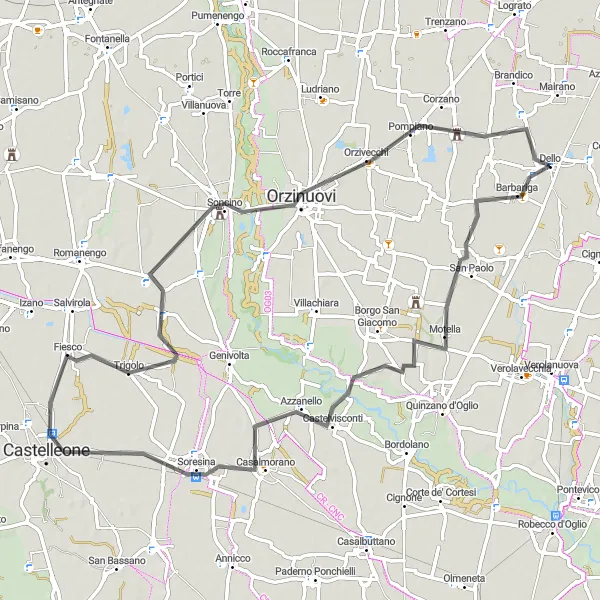 Map miniature of "Barbariga to Castelleone Loop" cycling inspiration in Lombardia, Italy. Generated by Tarmacs.app cycling route planner