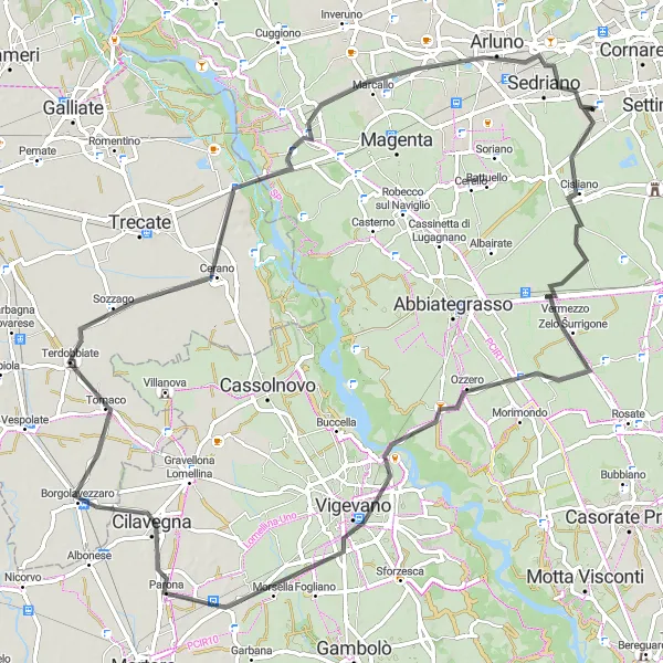 Mapa miniatúra "Cestná trasa s výzvami" cyklistická inšpirácia v Lombardia, Italy. Vygenerované cyklistickým plánovačom trás Tarmacs.app