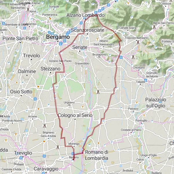 Miniatura della mappa di ispirazione al ciclismo "Avventura tra i Monti di Argon" nella regione di Lombardia, Italy. Generata da Tarmacs.app, pianificatore di rotte ciclistiche