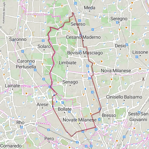 Miniaturní mapa "Gravel Runda Cormano-Ceriano Laghetto" inspirace pro cyklisty v oblasti Lombardia, Italy. Vytvořeno pomocí plánovače tras Tarmacs.app