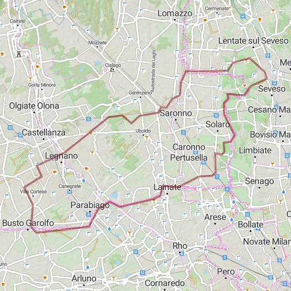 Mapa miniatúra "Gravelová cyklotrasa cez Lombardiu" cyklistická inšpirácia v Lombardia, Italy. Vygenerované cyklistickým plánovačom trás Tarmacs.app
