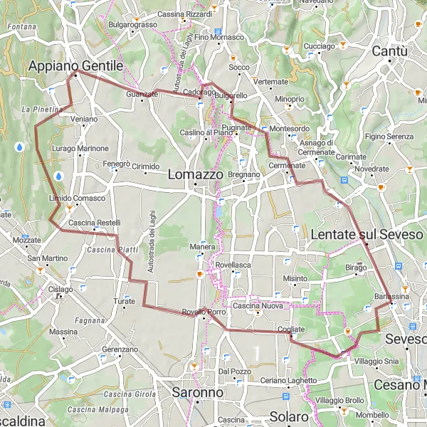 Miniatuurkaart van de fietsinspiratie "Gravelroute van Turate naar Lentate sul Seveso" in Lombardia, Italy. Gemaakt door de Tarmacs.app fietsrouteplanner