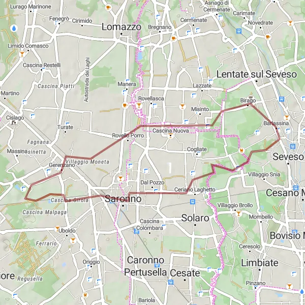 Miniatua del mapa de inspiración ciclista "Ruta de ciclismo de grava desde Barlassina" en Lombardia, Italy. Generado por Tarmacs.app planificador de rutas ciclistas