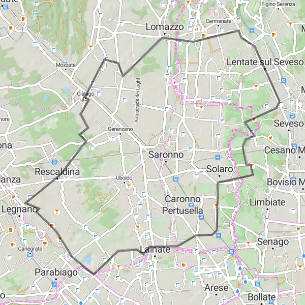Map miniature of "The Lainate Loop" cycling inspiration in Lombardia, Italy. Generated by Tarmacs.app cycling route planner