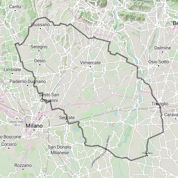 Kartminiatyr av "Landevei sykkelrute fra Barlassina til Segrate" sykkelinspirasjon i Lombardia, Italy. Generert av Tarmacs.app sykkelrutoplanlegger