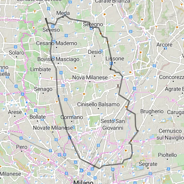 Miniatua del mapa de inspiración ciclista "Ruta de Cesano Maderno" en Lombardia, Italy. Generado por Tarmacs.app planificador de rutas ciclistas