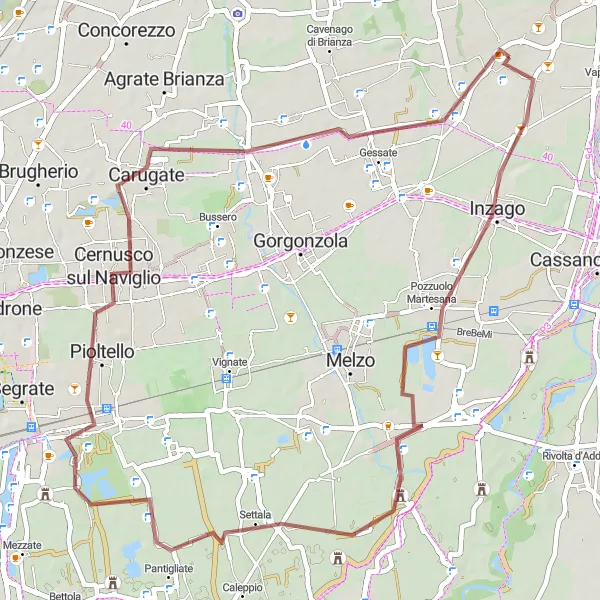 Map miniature of "Gravel Adventure from Basiano to Caponago" cycling inspiration in Lombardia, Italy. Generated by Tarmacs.app cycling route planner