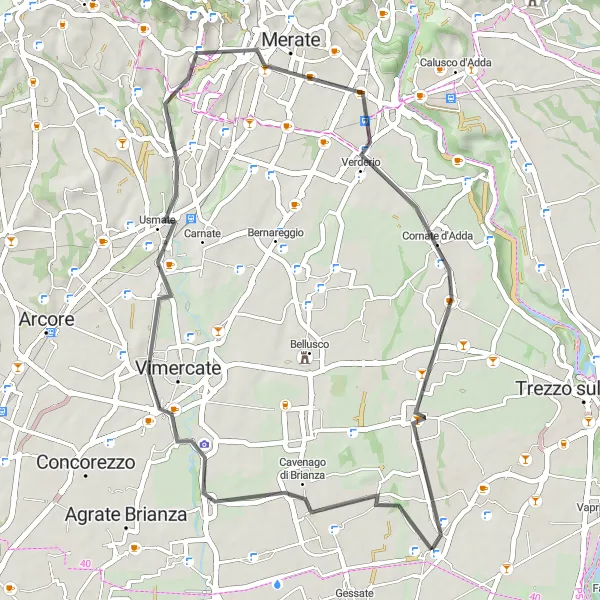 Map miniature of "Cambiago Loop" cycling inspiration in Lombardia, Italy. Generated by Tarmacs.app cycling route planner