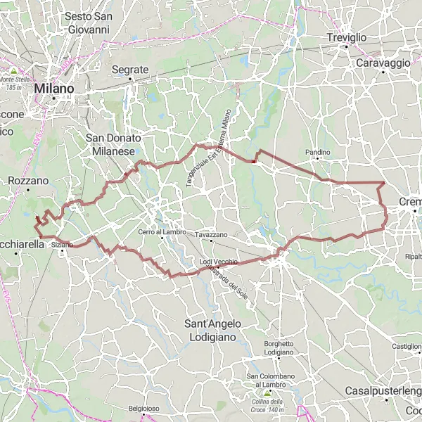 Miniatuurkaart van de fietsinspiratie "Gravelavontuur rond Basiglio" in Lombardia, Italy. Gemaakt door de Tarmacs.app fietsrouteplanner