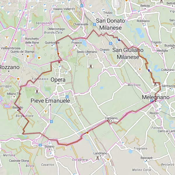 Miniatuurkaart van de fietsinspiratie "Ontdek Melegnano en Borgo Vione" in Lombardia, Italy. Gemaakt door de Tarmacs.app fietsrouteplanner