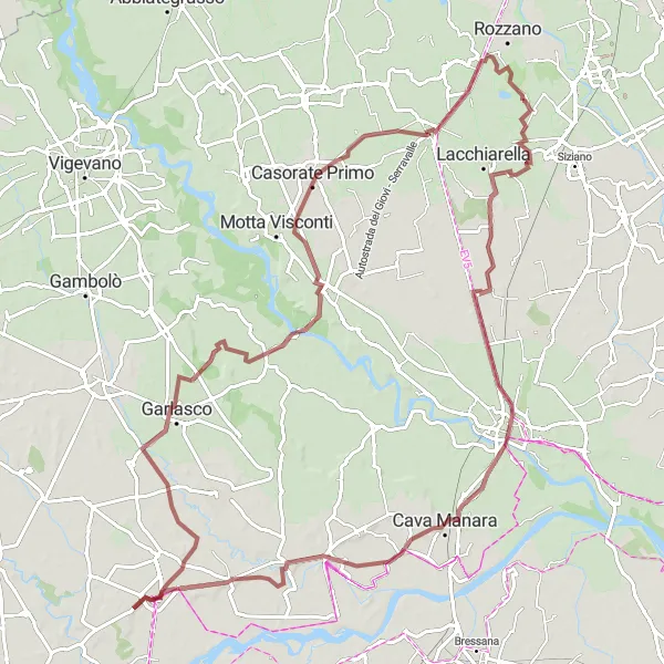 Miniatuurkaart van de fietsinspiratie "Gravelverkenning rond Basiglio" in Lombardia, Italy. Gemaakt door de Tarmacs.app fietsrouteplanner