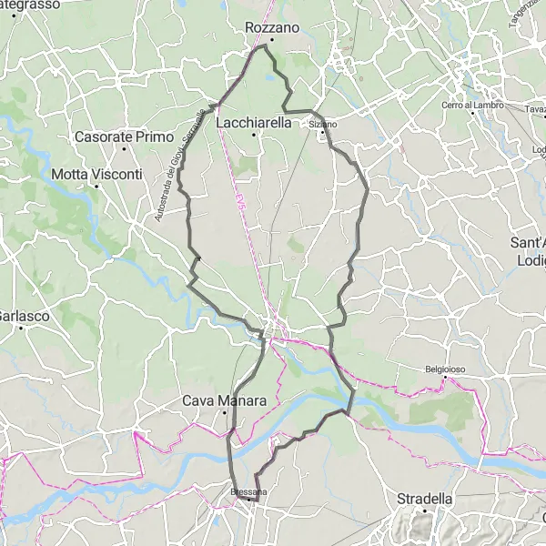 Miniaturní mapa "Cesta okolo Basiglia - Trasa 2" inspirace pro cyklisty v oblasti Lombardia, Italy. Vytvořeno pomocí plánovače tras Tarmacs.app