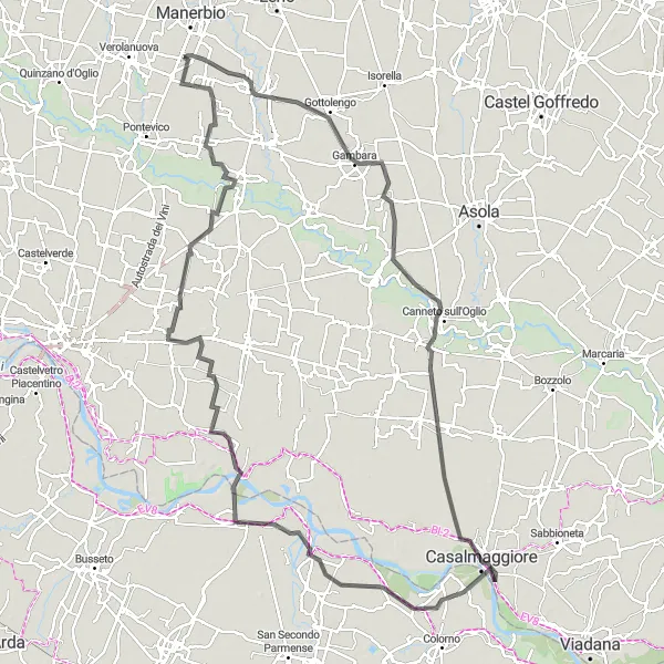 Kartminiatyr av "Blikk over Po-slettene" sykkelinspirasjon i Lombardia, Italy. Generert av Tarmacs.app sykkelrutoplanlegger