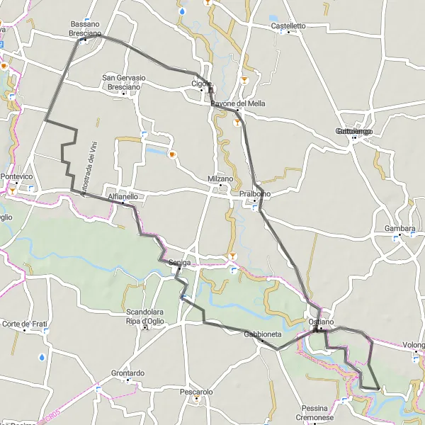 Miniatura della mappa di ispirazione al ciclismo "Passeggiata in bicicletta da Bassano Bresciano a Pavone del Mella" nella regione di Lombardia, Italy. Generata da Tarmacs.app, pianificatore di rotte ciclistiche