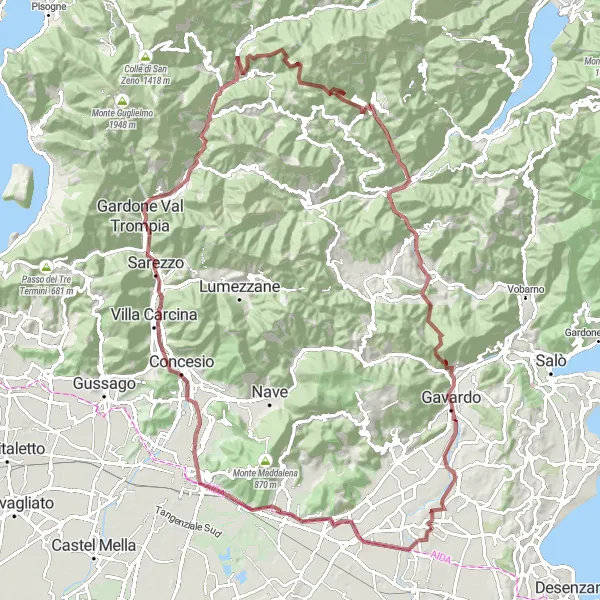 Kartminiatyr av "Grusväg till Colle San Pietro och Monte Mignon" cykelinspiration i Lombardia, Italy. Genererad av Tarmacs.app cykelruttplanerare