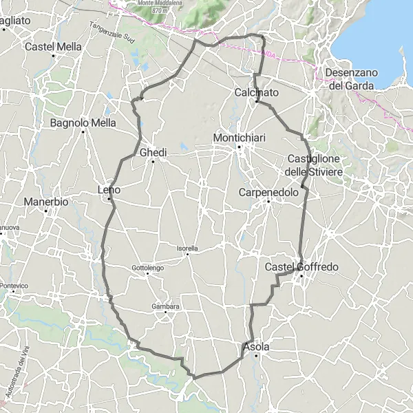 Miniatura della mappa di ispirazione al ciclismo "Giro in bicicletta alla scoperta di Abbazia di Leno" nella regione di Lombardia, Italy. Generata da Tarmacs.app, pianificatore di rotte ciclistiche