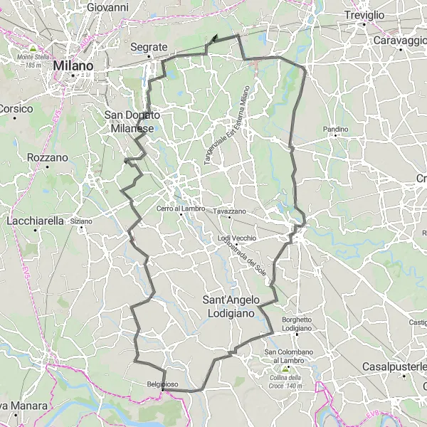 Map miniature of "Belgioioso Loop" cycling inspiration in Lombardia, Italy. Generated by Tarmacs.app cycling route planner