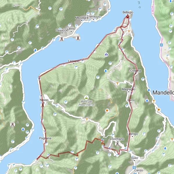 Miniatua del mapa de inspiración ciclista "Aventura en Grava a Nesso y Caglio" en Lombardia, Italy. Generado por Tarmacs.app planificador de rutas ciclistas