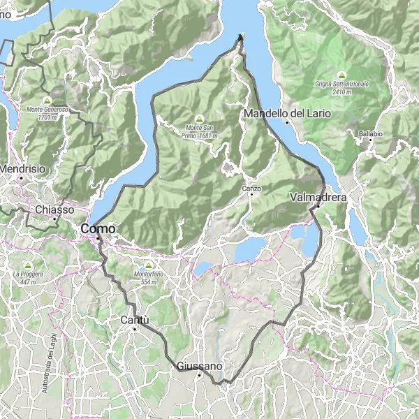 Map miniature of "Bellagio to Terrace" cycling inspiration in Lombardia, Italy. Generated by Tarmacs.app cycling route planner