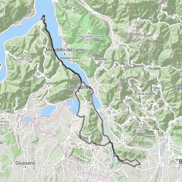 Kartminiatyr av "Äventyrlig Cykeltur Runt Bellagio" cykelinspiration i Lombardia, Italy. Genererad av Tarmacs.app cykelruttplanerare