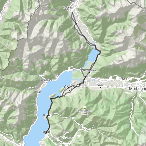 Miniaturní mapa "Silniční cyklotrasa Bellano Circuit" inspirace pro cyklisty v oblasti Lombardia, Italy. Vytvořeno pomocí plánovače tras Tarmacs.app