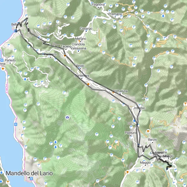 Miniatua del mapa de inspiración ciclista "Ruta de ciclismo de montaña desafiante desde Bellano" en Lombardia, Italy. Generado por Tarmacs.app planificador de rutas ciclistas