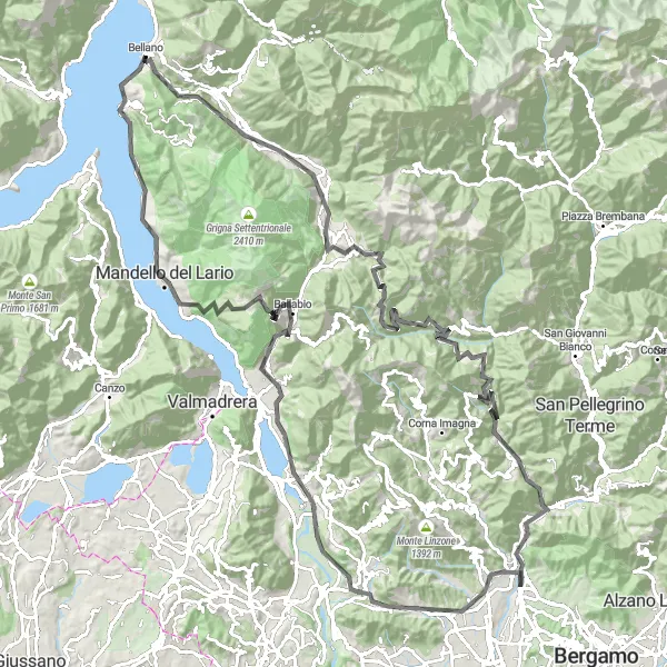 Kartminiatyr av "Storslagen Bergscykling" cykelinspiration i Lombardia, Italy. Genererad av Tarmacs.app cykelruttplanerare