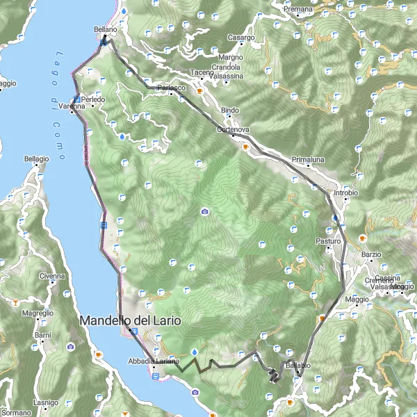 Miniatura della mappa di ispirazione al ciclismo "Giro dei Borghi Lariani" nella regione di Lombardia, Italy. Generata da Tarmacs.app, pianificatore di rotte ciclistiche