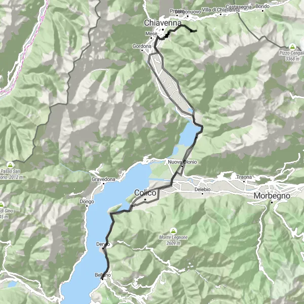 Miniaturní mapa "Okruh kolem Bellana a horských průsmyků" inspirace pro cyklisty v oblasti Lombardia, Italy. Vytvořeno pomocí plánovače tras Tarmacs.app