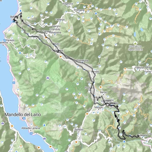 Kartminiatyr av "Bellano - Sasso Rosso - Passo Culmine San Pietro - Bellano" cykelinspiration i Lombardia, Italy. Genererad av Tarmacs.app cykelruttplanerare
